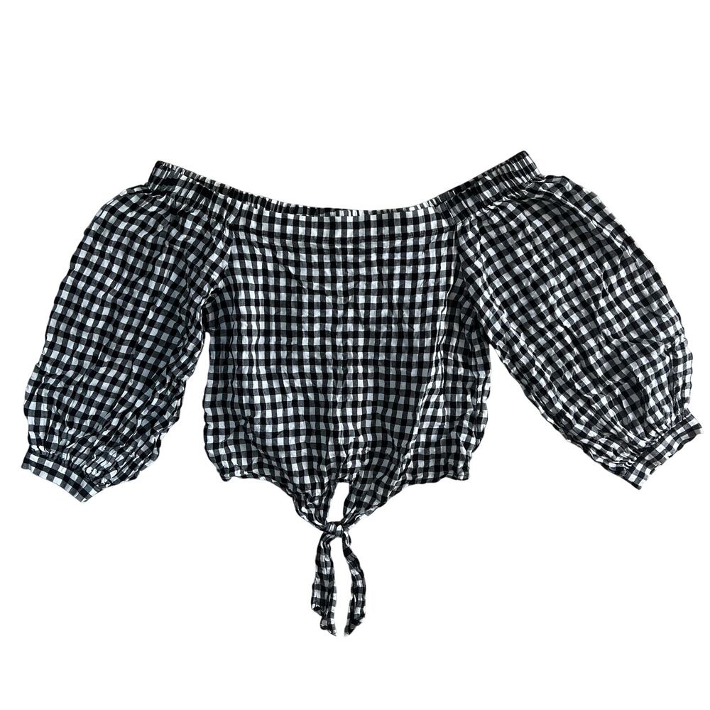 Forever 21 Black White Gingham Off Shoulder Crop Top Size S - Picture 2 of 7